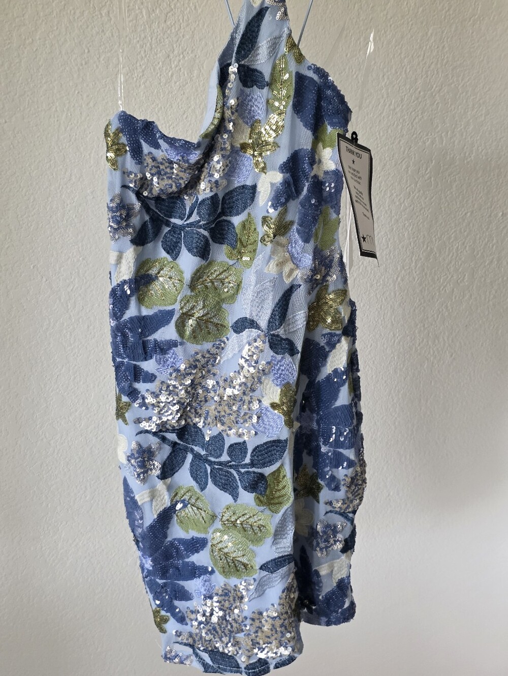 Crystal Doll Blue Floral Sequin Embroidered Mini Dress Size M NWT Cocktail Party - Picture 3 of 10